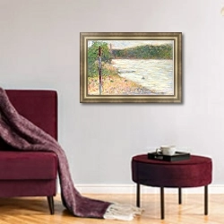 «Берег реки» в интерьере гостиной в бордовых тонах