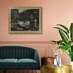 «Waterfall in the Tatra Mountains» в интерьере классической гостиной над диваном