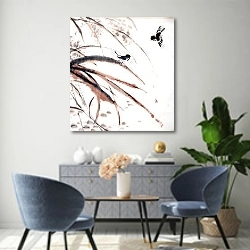 «Живопись в китайском стиле 3» в интерьере современной гостиной над комодом