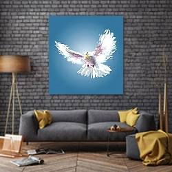 «Белый голубь» в интерьере в стиле лофт над диваном