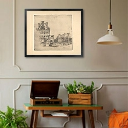 «Paris – des Tuileries Street» в интерьере комнаты в стиле ретро с проигрывателем виниловых пластинок