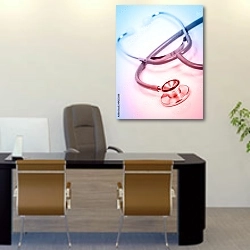 «Красивый стетоскоп с розово-голубым оттенком» в интерьере офиса над столом начальника