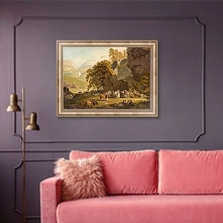 «Soirée champêtre dans l’Oberhasli» в интерьере гостиной с розовым диваном