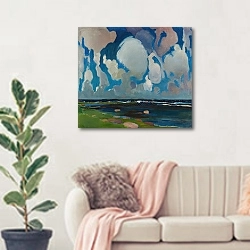 «Clouds in Finland» в интерьере современной светлой гостиной над диваном