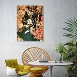«Каньон с водопадом, ЮАР» в интерьере современной гостиной с желтым креслом