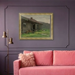 «A Farmhouse in Summer Rain» в интерьере гостиной с розовым диваном