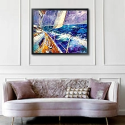 «Yacht in the raging sea» в интерьере гостиной в классическом стиле над диваном