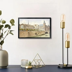 «Le quai de la Cité et la tour de l’Horloge en 1855» в интерьере в стиле ретро над столом