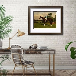 «Настурция с жокейским верхом» в интерьере кабинета с кирпичными стенами над столом