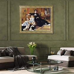 «Madame Georges Charpentier and her Children, 1878» в интерьере гостиной в оливковых тонах