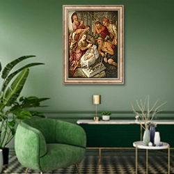 «Поклонение волхвов 8» в интерьере гостиной в зеленых тонах
