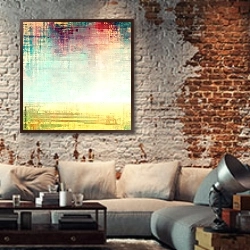 «Гранж текстура #7» в интерьере гостиной в стиле лофт с кирпичной стеной