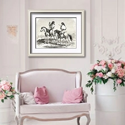 «Comanche indians horseback. Created by Duveaux. Published on Le Tour du Monde, Paris, 1860» в интерьере гостиной в стиле прованс над диваном