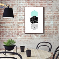 «Абстрактная геометрическая композиция 10» в интерьере кухни в стиле лофт с кирпичной стеной