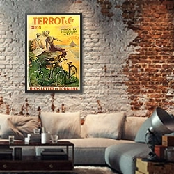 «Terrot And Cie. Dijon Bicyclettes De Tourisme» в интерьере гостиной в стиле лофт с кирпичной стеной