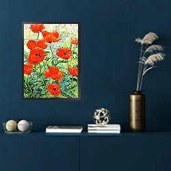 «Garden Red Poppies» в интерьере в классическом стиле в синих тонах