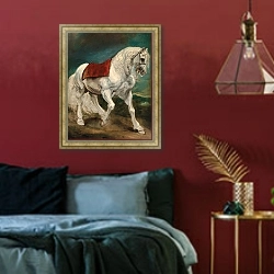 «An Andalusian horse» в интерьере спальни с акцентной стеной