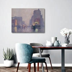 «Бродвей дождливым вечером» в интерьере современной кухни над обеденным столом