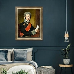 «Портрет князя Алексея Алексеевича Долгорукого» в интерьере классической спальни с темными стенами