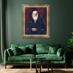 «Портрет Ивана Камынина. 1872» в интерьере зеленой гостиной над диваном