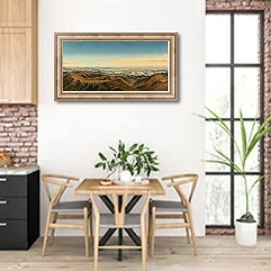 «A Vast Panorama of the Koralpe» в интерьере кухни с кирпичными стенами над столом