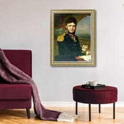 «Portrait of Yuri F. Lisyansky, 1810 1» в интерьере гостиной в бордовых тонах