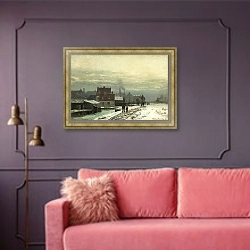 «Winter landscape» в интерьере гостиной с розовым диваном