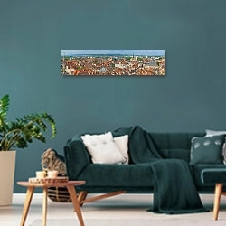 «Франция, Дижон. Большая панорама Дижона» в интерьере современной гостиной в бирюзовых тонах