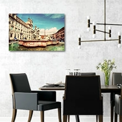 «Италия, Рим, Пьяцца Навона. Фонтан» в интерьере современной столовой с черными креслами
