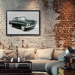 «Ford Consul Capri '1961–64» в интерьере гостиной в стиле лофт с кирпичной стеной