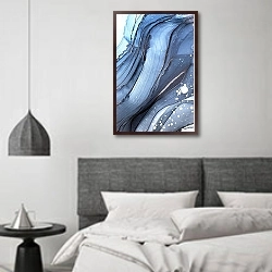 «Абстракция чернилами «Под водой» 1» в интерьере спальне в стиле минимализм над кроватью