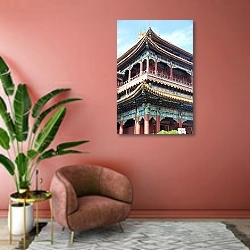 «Храм Ламы» в интерьере современной гостиной в розовых тонах