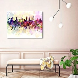 «Мадрид: акварельные горизонты столицы» в интерьере современной прихожей в розовых тонах