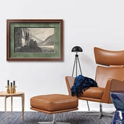 «Mountainous Landscape with Inscription to Salomon Gessner» в интерьере кабинета с кожаным креслом