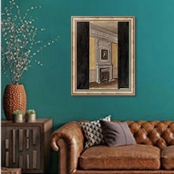 «Interior» в интерьере гостиной с зеленой стеной над диваном