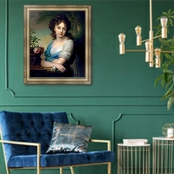 «Портрет Елены Александровны Нарышкиной» в интерьере в классическом стиле с зеленой стеной