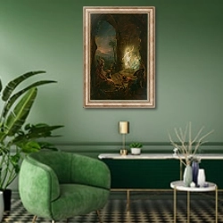 «The Resurrection, 1763» в интерьере гостиной в зеленых тонах