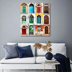 «Ирландия. Дублин. Двери 2» в интерьере современной гостиной в синих тонах