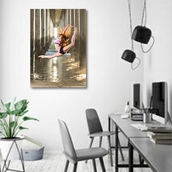 «Гимнастка в прыжке под мостом» в интерьере современного офиса в минималистичном стиле