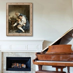 «Guitar player» в интерьере классической гостиной над камином