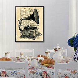 «Граммофон на газетном фоне» в интерьере столовой в стиле прованс над столом