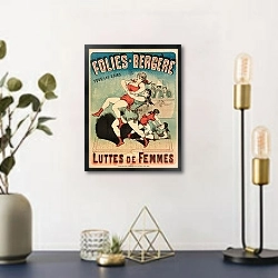 «Folies-Bergere Tous Les Soirs Luttes De Femmes» в интерьере в стиле ретро над столом