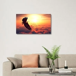 «Орел в облаках» в интерьере современной светлой гостиной над диваном