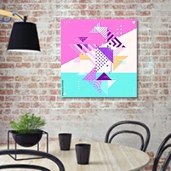 «Абстрактная красочная геометрическая композиция» в интерьере кухни в стиле лофт с кирпичной стеной