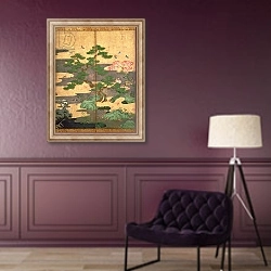«Birds with Autumn and Winter flowers 2» в интерьере в классическом стиле в фиолетовых тонах