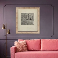 «Pa. German Stove Plate» в интерьере гостиной с розовым диваном