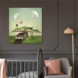 «Pathway to the open book» в интерьере детской комнаты в серых тонах