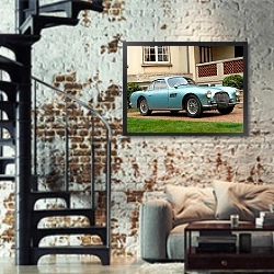 «Talbot-Lago T14S '1957» в интерьере двухярусной гостиной в стиле лофт с кирпичной стеной