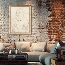 «Portrait of Max Jacob» в интерьере гостиной в стиле лофт с кирпичной стеной