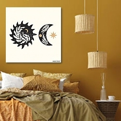 «Солнце и луна в стиле бохо» в интерьере спальни  в этническом стиле в желтых тонах